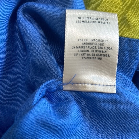 ANTHROPOLOGIE Maeve Dress Brightblock Shift Dress Blue Yellow Colorblock Sz 6 - Picture 11 of 11